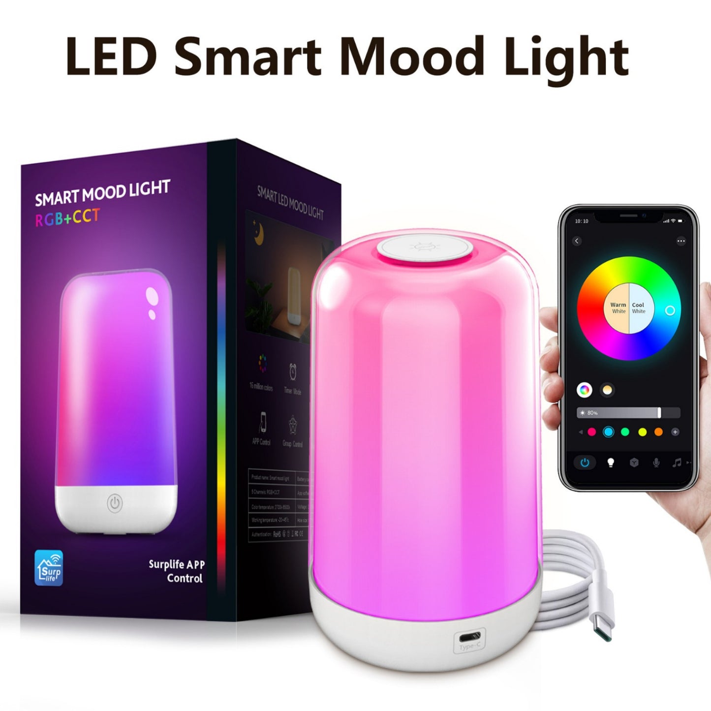 Surplife LED Smart Mood Light (RGB + CCT) Make Bedtime Magical, Nursery Night Light for Baby