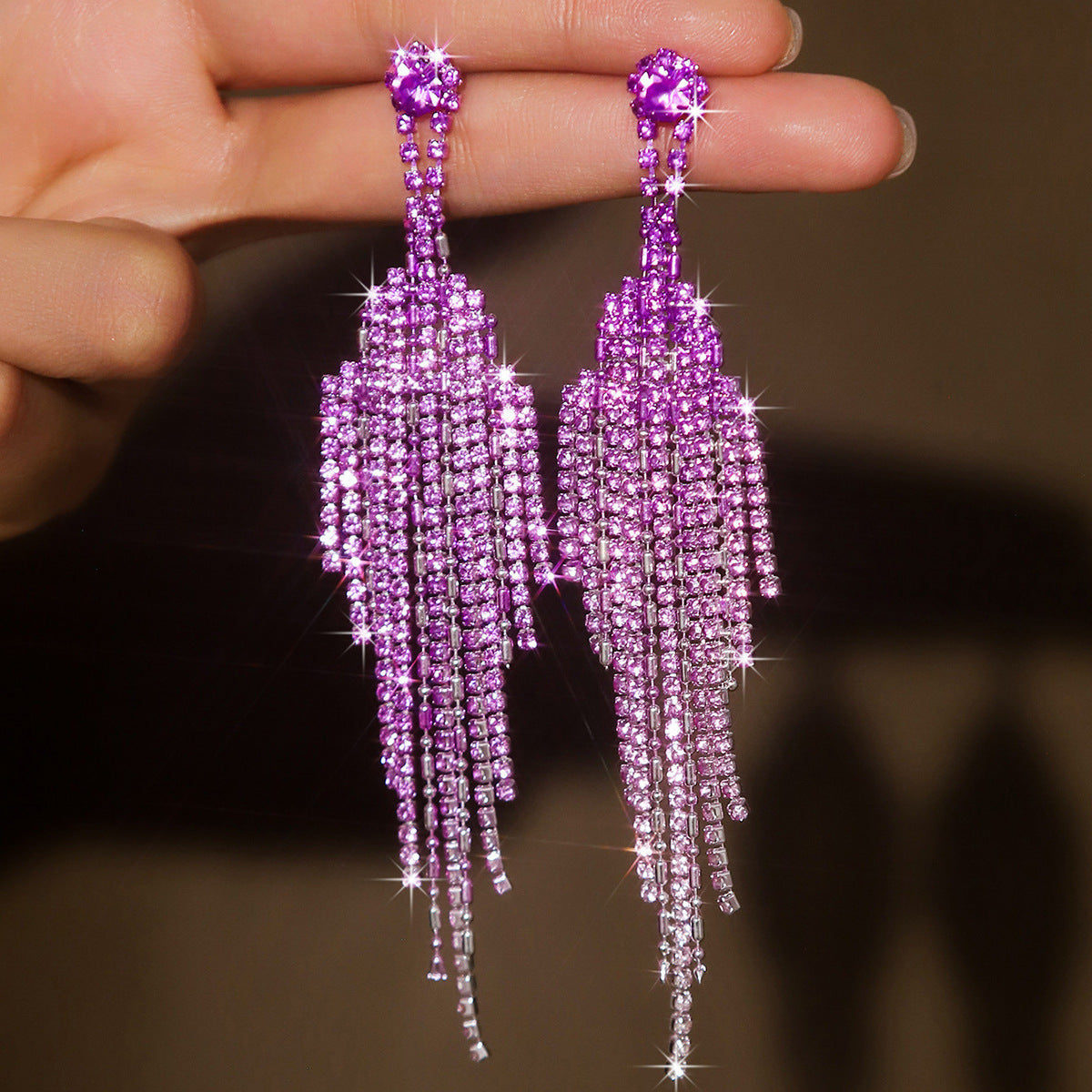 Full Rhinestone Tassel High-grade Affordable Luxury Style Unique Design Earrings