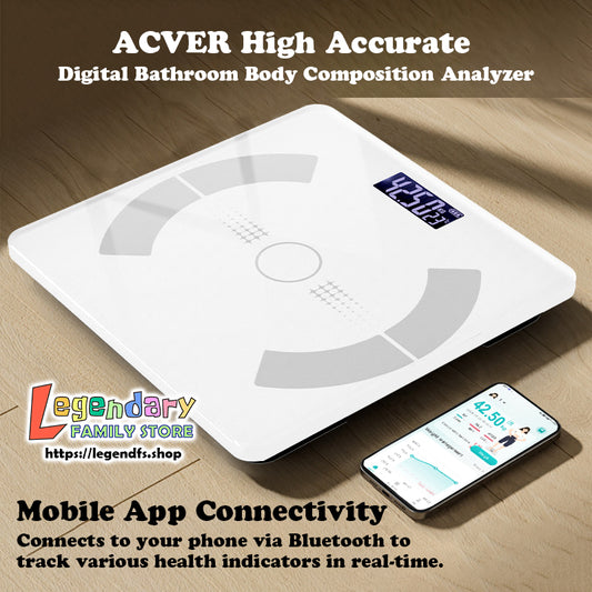 ACVER Smart Body Fat Scale, High Accurate Bluetooth Digital Bathroom Body Composition Analyzer